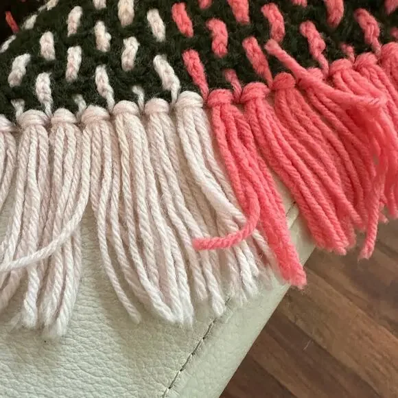 Vintage Handmade Coral Pink Brown Crochet Blanket Retro Boho 82x58 - Picture 4 of 5